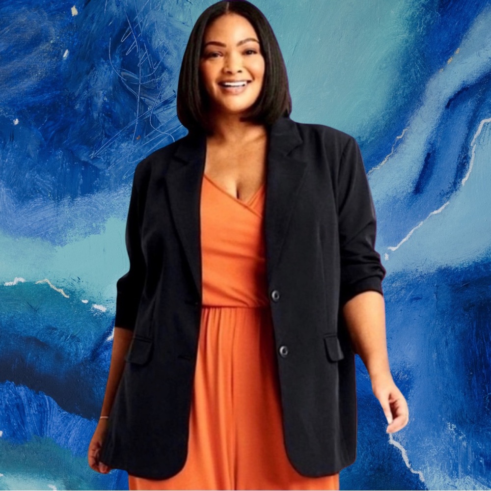 🆕 Ava & Viv Women’s plus-size Black oversized button-up Blazer Jacket/Coat- 3X